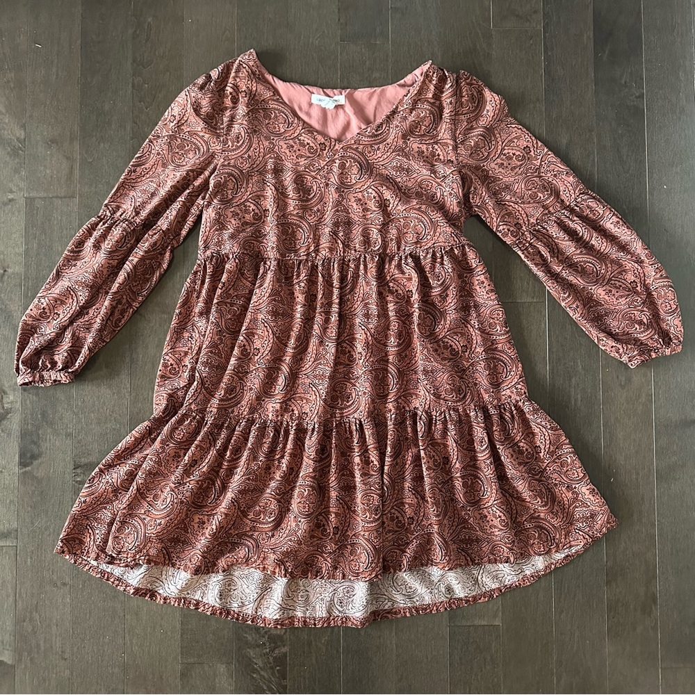 Lucky Brand Women’s Babydoll Mini Dress Tiered Boho Paisley‎ Festival Size M